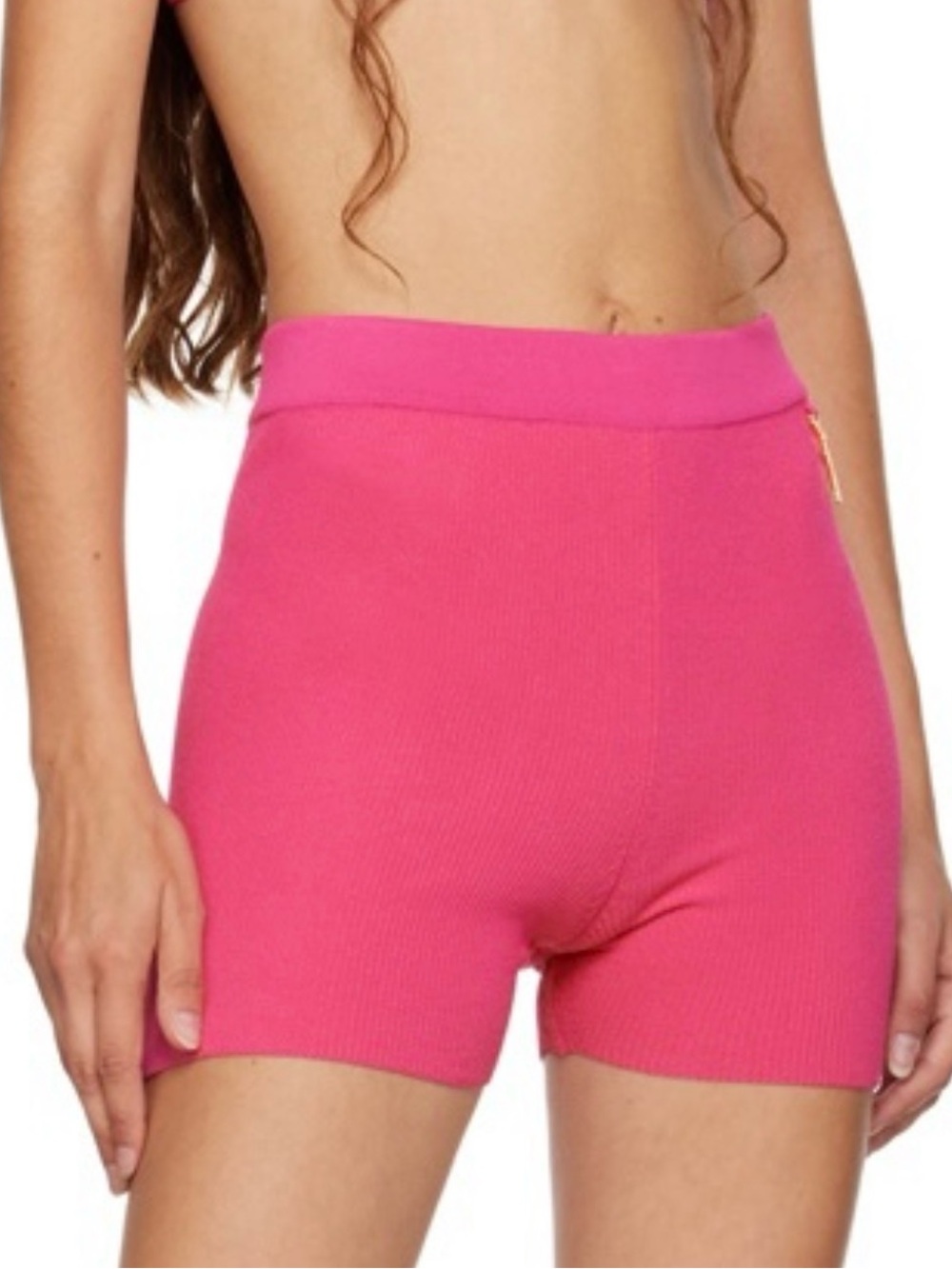Jacquemus Ribbed High-Rise Bike Shorts in Fuchsia